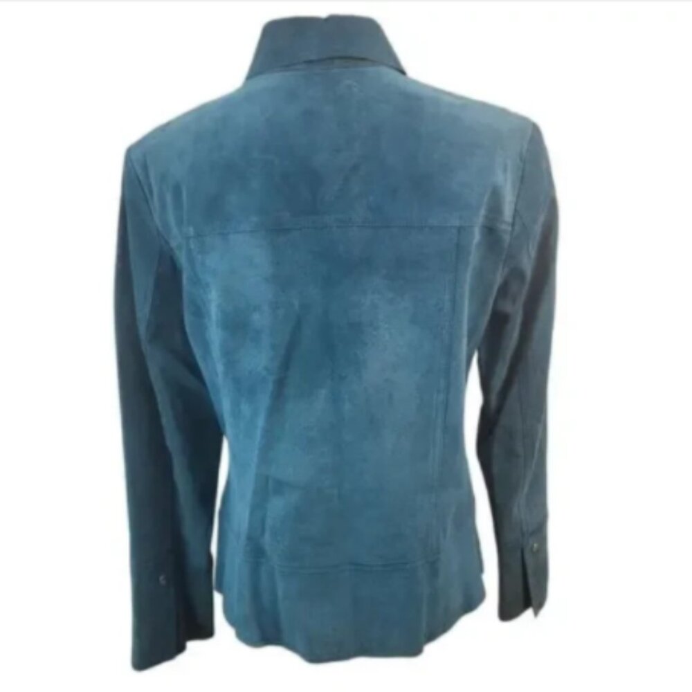 Valerie Stevens Medium Teal Blue Suede Leather Short Jacket Lined Snap Close - Picture 3 of 16